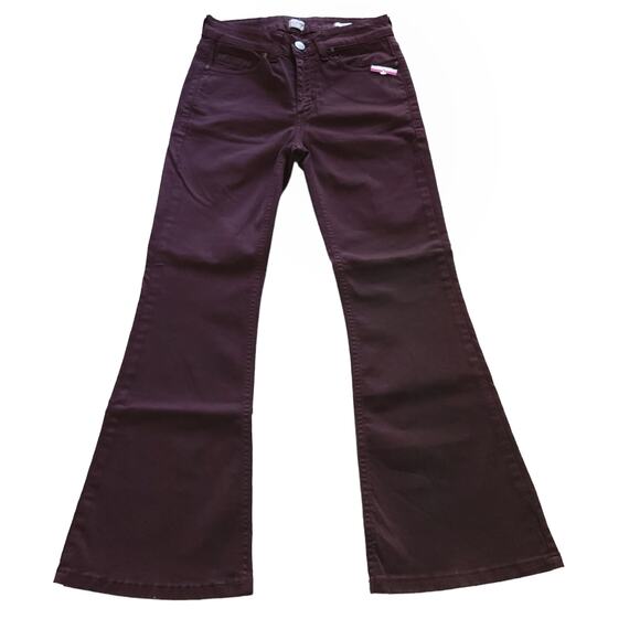 DAVID NAMAN Elle cropped flare stretch maroon Italian mid rise jeans 40 / 4 NEW - Picture 1 of 6
